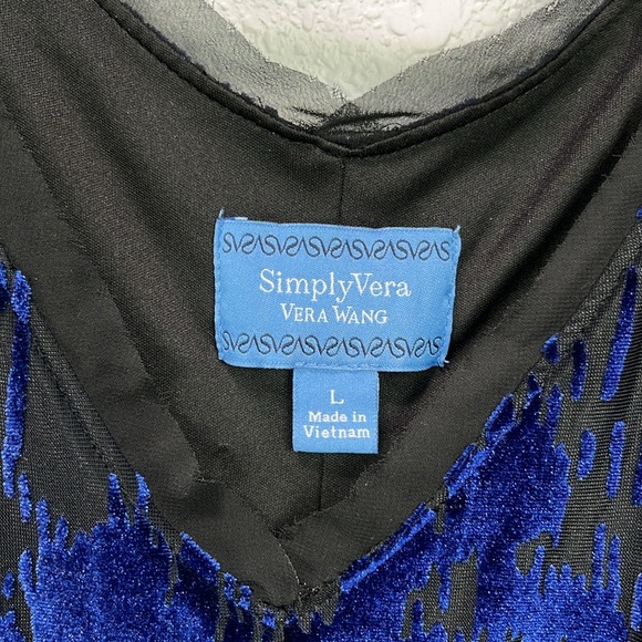 Simply Vera Vera Wang Blue Burned out Velvet  V Neck Dress Sz L Whimsigoth Midi - Picture 3 of 9